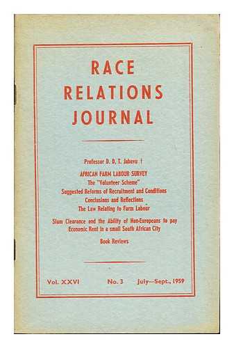 JABAVU, PROFESSOR D.D.T - Race Relations Journal: Vol. XXVI: No. 3: July-Sept., 1959