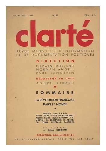 RIBARD, ANDR - Clart revue mensuelle d'information et de documentation politiques - Juillet-Aout 1939