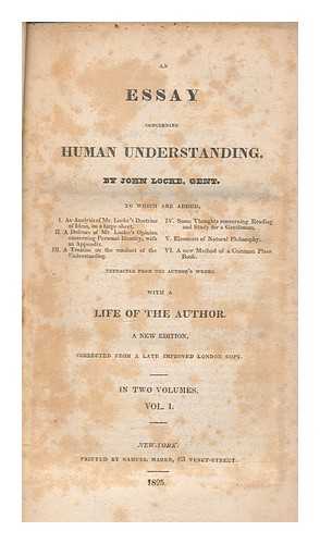 LOCKE, JOHN (1632-1704) - An essay concerning human understanding / written by John Locke, Gent - vol. 1