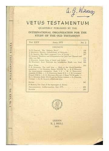 THE INTERNATIONAL ORGANIZATION FOR THE STUDY OF THE OLD TESTAMENT - Vetus testamentum