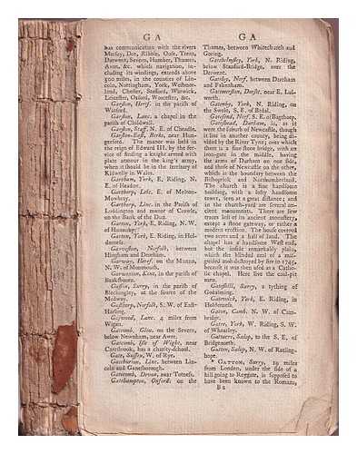 LUCKOMBE, PHILIP - England's gazetteer : or, an accurate description of all the cities, towns, and villages, in the Kingdom. ... And their distances from London, &c. ... To which is annexed, Antoninus's Itinerary, ... By Philip Luckombe. Vol. 2