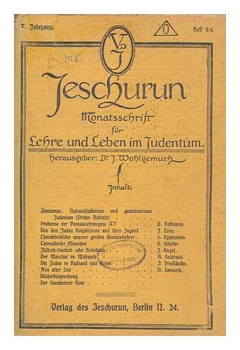 VERLAG DES JESCHURUN - Jeschurun : Monatsschrift fr Lehre und Leben im Judentum - Mai-Juni 1918