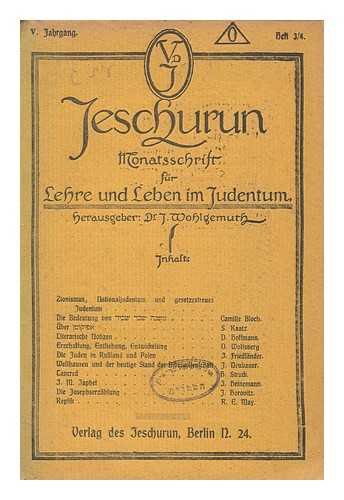 VERLAG DES JESCHURUN - Jeschurun : Monatsschrift fr Lehre und Leben im Judentum - Marz-April 1918