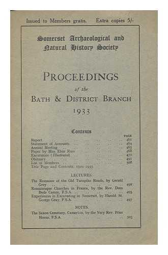 SOMERSETSHIRE ARCHAEOLOGICAL AND NATURAL HISTORY SOCIETY. BATH & DISTRICT BRANCH - Proceedings of the Bath & District Branch. 1933