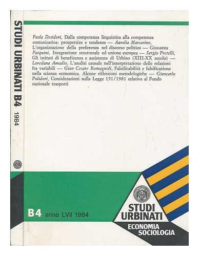 UNIVERSIT DEGLI STUDI DI URBINO - Studi urbinati : B4 : economia sociologia LVII 1984