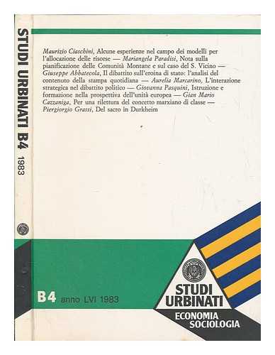 UNIVERSIT DEGLI STUDI DI URBINO - Studi urbinati : B4 : economia sociologia LVI 1983
