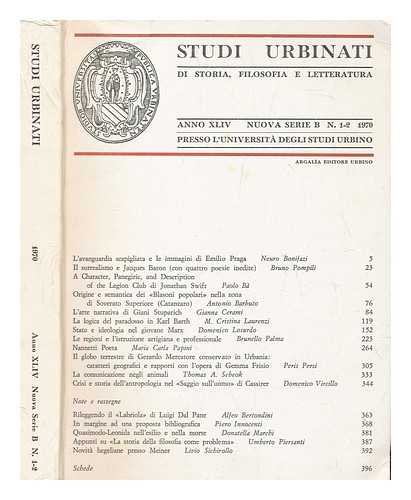 UNIVERSIT DEGLI STUDI DI URBINO - Studi urbinati : B : di storia, filosofia e letteratura  XLIV 1970