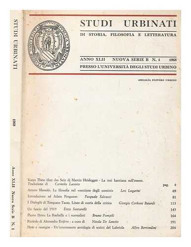 UNIVERSIT DEGLI STUDI DI URBINO - Studi urbinati : B : di storia, filosofia e letteratura  XLII 1968