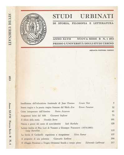 UNIVERSIT DEGLI STUDI DI URBINO - Studi urbinati : B : di storia, filosofia e letteratura  XLVII 1973
