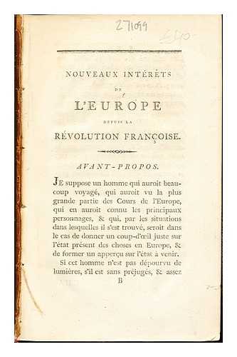 EUROPE - Nouveaux intrts de L'Europe depuis la rvolution franoise