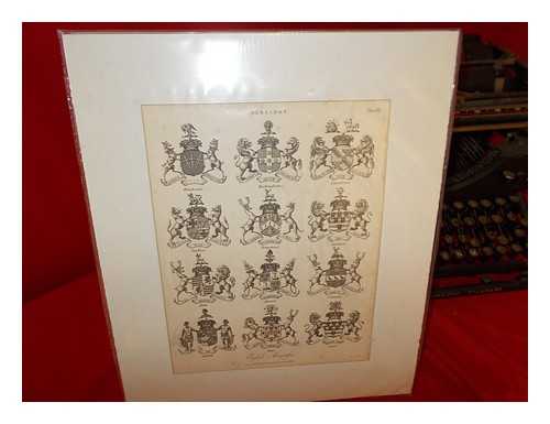 MUTLOW, J. SC. UK HERALDIC PRINT - United Kingdom Heraldic Original 19th century Print: English Marquisses: 12 coats of arms: Winchester, Buckingham, Lansdowne, Stafford, Townshend, Salisbury, Bath, Abercorn, Cornwallis, Herford, Bute, Exeter