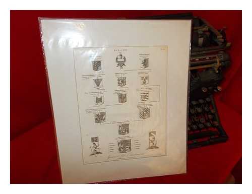 MUTLOW, J. UK HERALDIC PRINT - United Kingdom Heraldic Original 19th century Print: Genealogical Table of Quartering Arms: 15 heraldic figures: Hastings, Huntingdon, Kevilioc, Cantilupe, Brewse, Marshal, Valence, Angoulesme, Monchency, Marshal