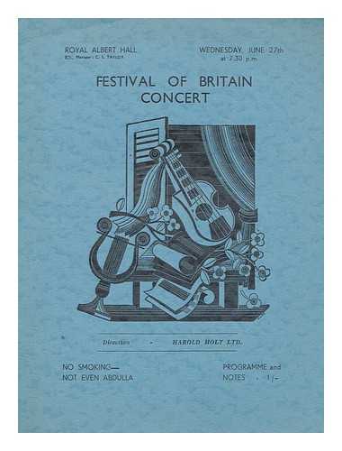 ROYAL FESTIVAL HALL - Festival of Britain Concert (Programme) - Weds. June 27th 1951