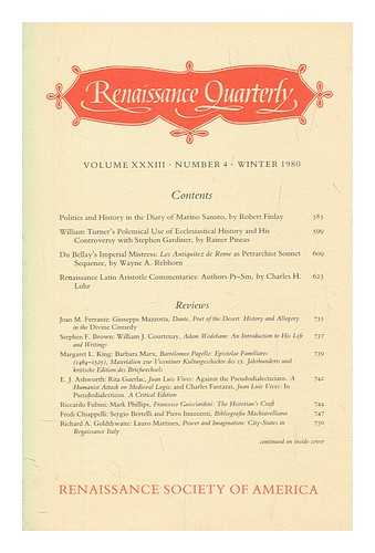 RENAISSANCE SOCIETY OF AMERICA - Renaissance quarterly ; vol. XXXIII no. 4 Winter 1980