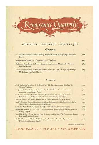 RENAISSANCE SOCIETY OF AMERICA - Renaissance quarterly ; vol. XL no. 3 Autumn 1987