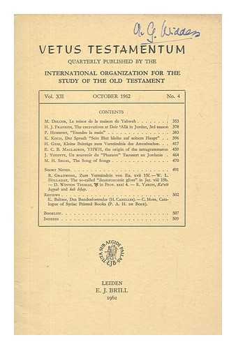 E.J. BRILL - Vetus Testamentum : quarterly published by the International Organization of Old Testament Scholars - vol. XII no. 4 Jan 1962