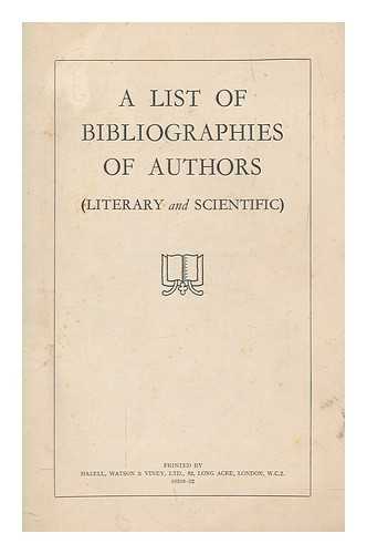 YOUNG, HENRY FL. (1932-1935) - A list of bibliographies of authors (literary and scientific)