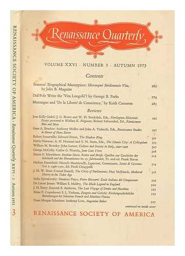 RENAISSANCE SOCIETY OF AMERICA - Renaissance quarterly ; vol. XXVI no .3  Autumn 1973