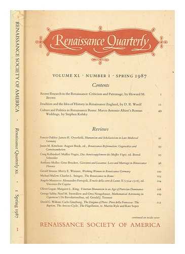 RENAISSANCE SOCIETY OF AMERICA - Renaissance quarterly ; vol. XL no .1  Spring 1987