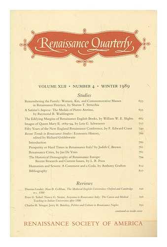 RENAISSANCE SOCIETY OF AMERICA - Renaissance quarterly ; vol. XLII no .4  Winter 1989