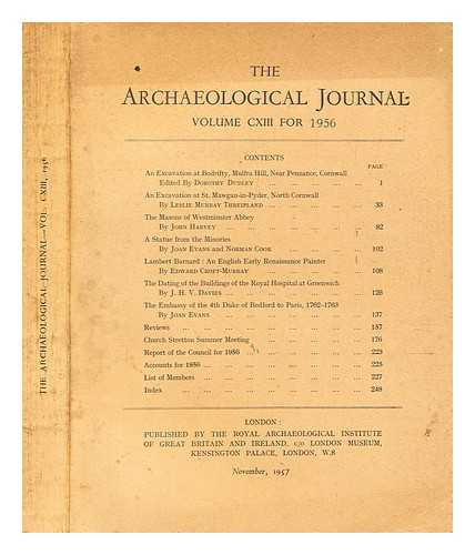 ARCHAEOLOGICAL INSTITUTE OF GREAT BRITAIN AND IRELAND. CENTRAL COMMITTEE - The Archaeological journal, vol. CXIII for 1956
