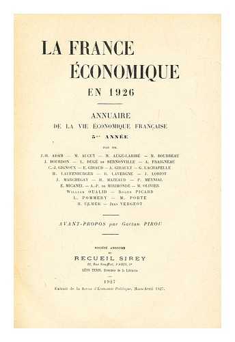 SIREY - La France conomique en 1926 : annuaire de la vie conomique franaise
