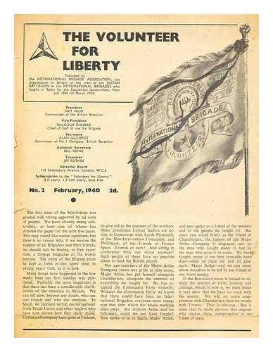 INTERNATIONAL BRIGADE ASSOCIATION - The volunteer for liberty, no. 2 Feb 1940