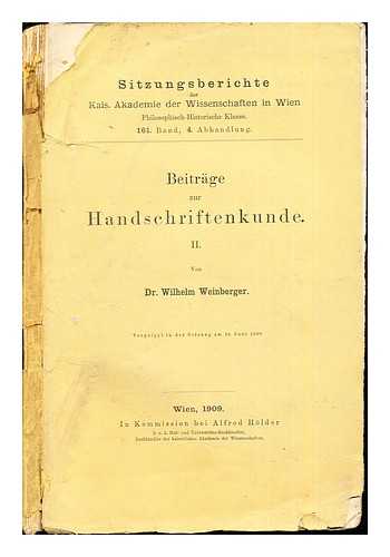 WEINBERGER, WILHELM (1866-1932) - Beitrge zur Handschriftenkunde: II