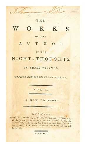 YOUNG, EDWARD (1683-1765) - The works of the Author of the Night-thoughts : In three volumes Vol.II