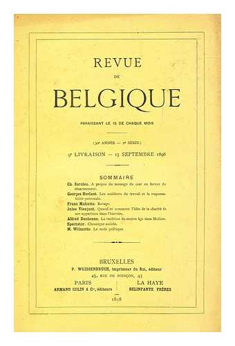 P. WEISSENBRUCH - Revue de Belgique (30 annee - 2 serie) 9e Livraison - 15 Septembre 1898