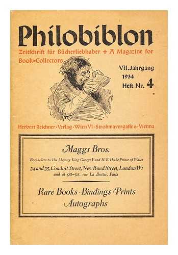 PFORZHEIMER BRUCE ROGERS COLLECTION (LIBRARY OF CONGRESS) - Philobiblon : Zeitschrift fr Bcherliebhaber = a magazine for book-collectors, vii.Jahrgang 1934 Heft Nr. 4