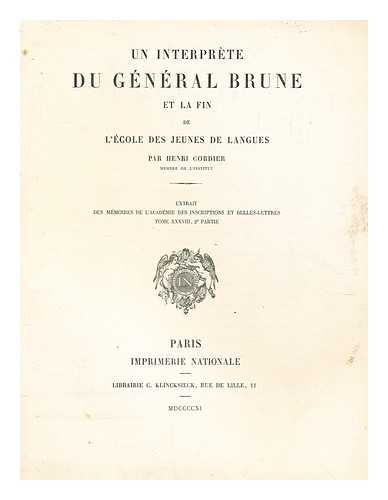 CORDIER, HENRI (1849-1925) - Un interprte du gnral Brune et la fin de l'cole des jeunes de langues