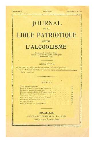 LIGUE PATRIOTIQUE CONTRE L'ALCOOLISME (BELGIUM) - Journal de la Ligue patriotique contre l'alcoolisme, 23 annee, Mars-Avril 1907