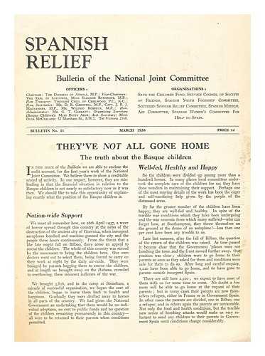 NATIONAL JOINT COMMITTEE - Spanish relief. Bulletin of the National Joint Committee, no. 11 March 1938