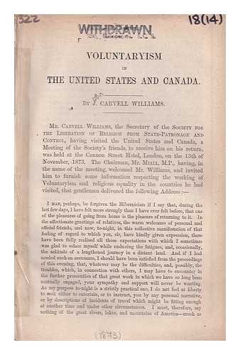 Williams, John Carvell (1821-1907) - Voluntaryism in the United States and Canada