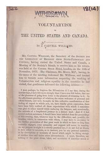 Williams, John Carvell (1821-1907) - Voluntaryism in the United States and Canada