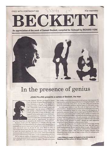 York, Richard - Beckett: an appreciation of the work of Samuel Beckett / compiled for Fortnight by Richard York