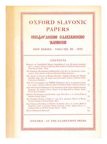 Auty, Robert [editor]. J.L.I. Fennell [editor]. Simmons, J.S.G. [editor] - Oxford Slavonic Papers / [Volume III]