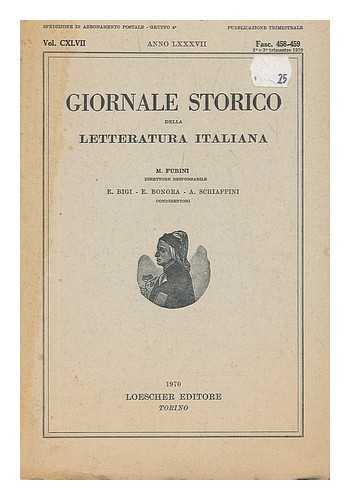 FUBINI, M. - Giornale Storico Della Letteratura Italiana. Vol. CXLVII - Anno LXXXVII - Fasc. 458-459