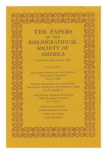 TODD, WILLIAM B. (ED. ) - The Papers of the Bibliographical Society of America, Vol. 62, No. 1, January-March, 1968