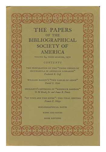 TODD, WILLIAM B. (ED. ) - The Papers of the Bibliographical Society of America, Vol. 64, Third Quarter, 1970