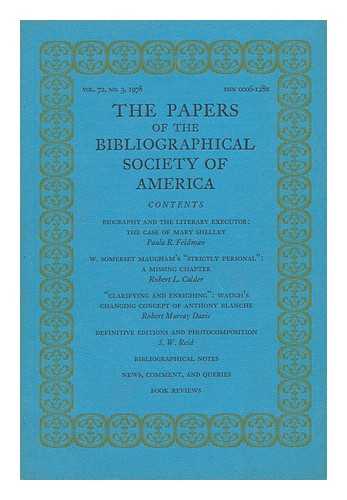 TODD, WILLIAM B. (ED. ) - The Papers of the Bibliographical Society of America, Vol. 72, No. 3, July-September, 1978