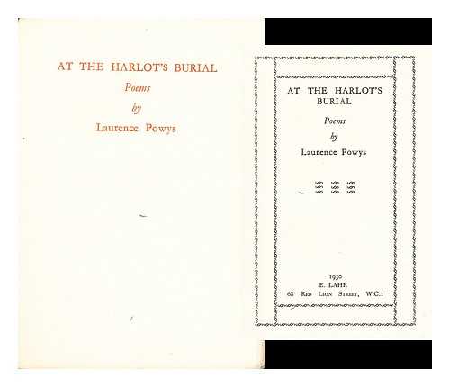 POWYS, LAURENCE - At the Harlot's Burial : Poems, by Laurence Powys