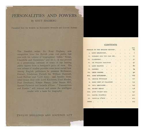 HAGBERG, KNUT HJALMAR - Personalities and Powers, by Knut Hagberg