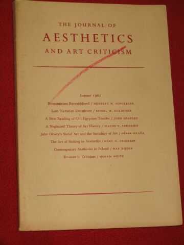 Munro, Thomas (editor) - The Journal of Aesthetics & Art Criticism. Volume 20 No. 3. (Summer, 1962)