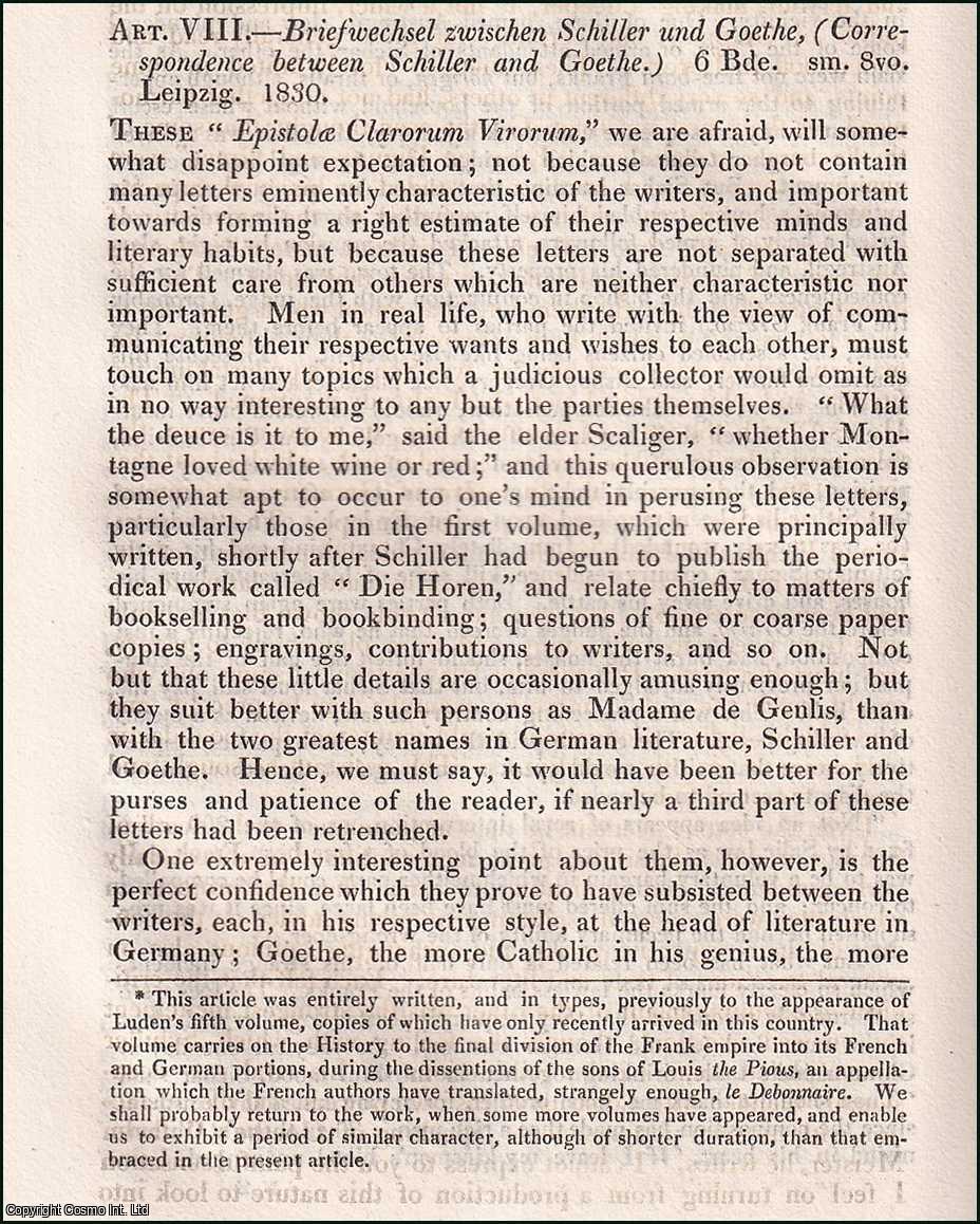 George Moir - Correspondence between Schiller and Goethe. An uncommon original article from the Foreign Quarterly Review, 1831.