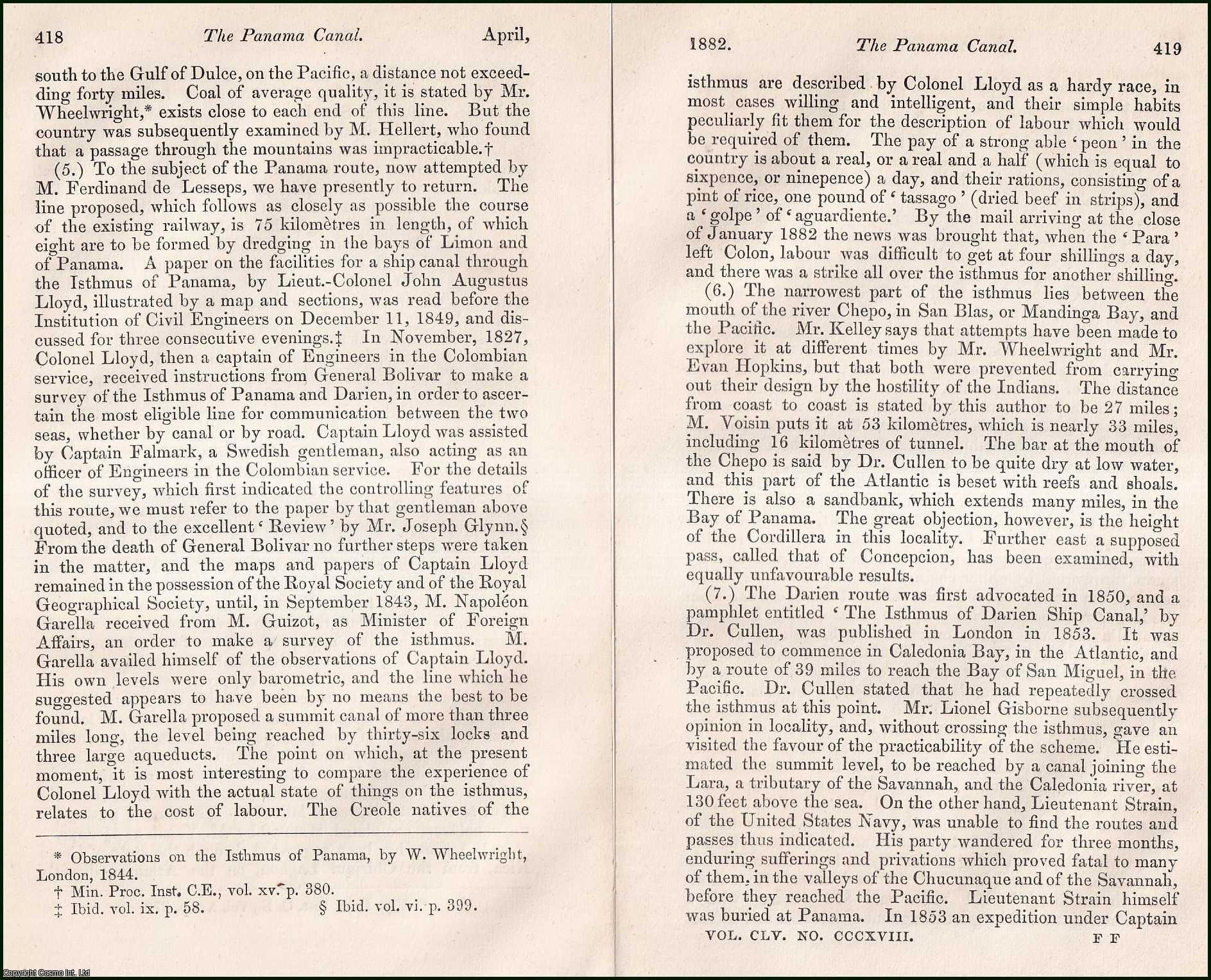CONDER, FRANCIS R. - The Panama Canal. A rare original article from the Edinburgh Review, 1882.