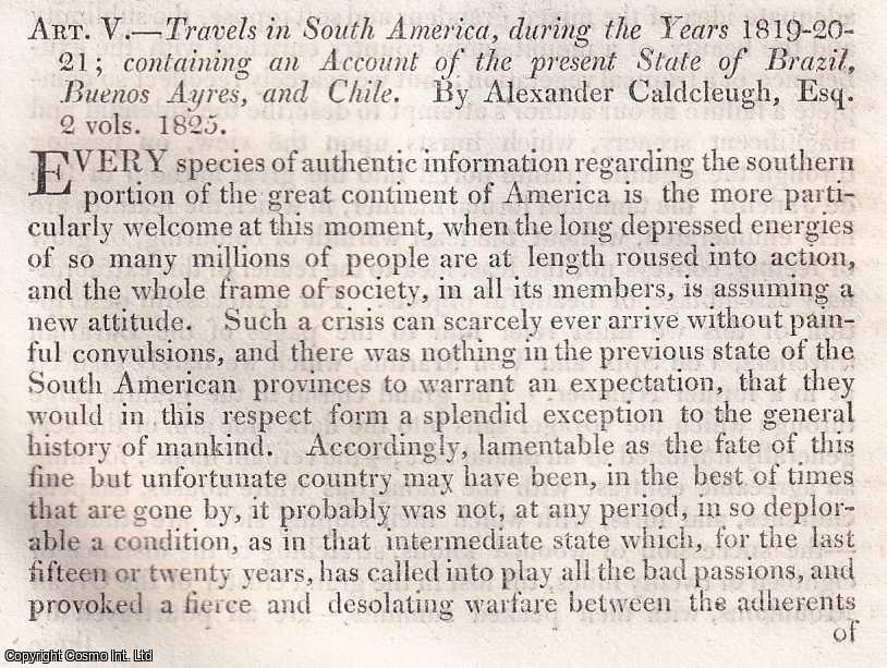 John Barrow - Travels in South America. An uncommon original article from The Quarterly Review, 1825.