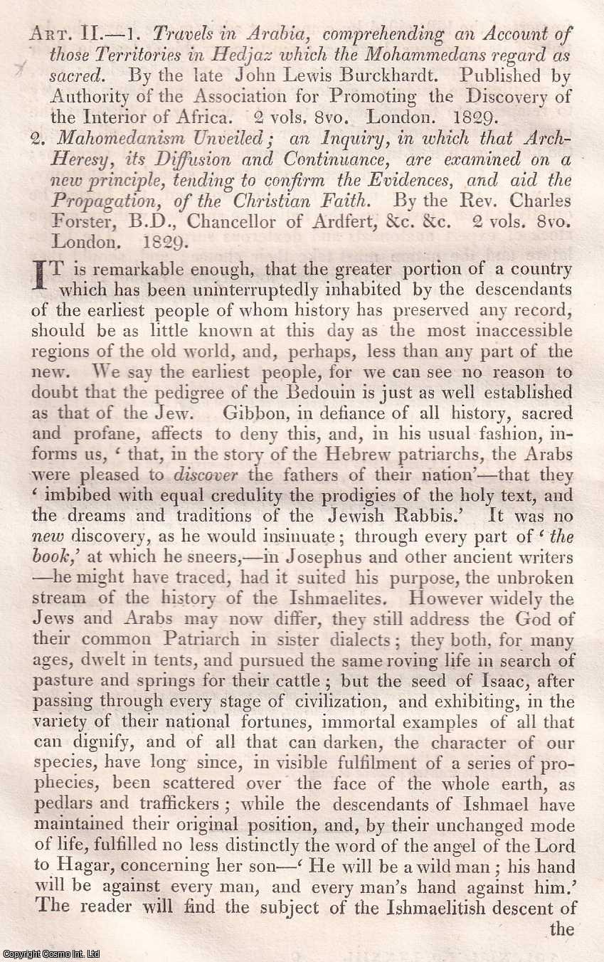 John Barrow - Pilgrimages to Mekka [Mecca] and Medina. An uncommon original article from The Quarterly Review, 1830.