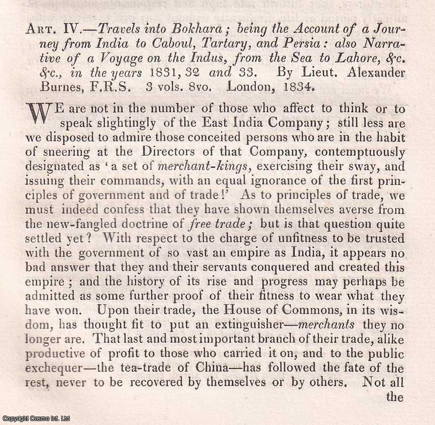 John Barrow - Burne's Travels into Bokhara. An uncommon original article from The Quarterly Review, 1834.